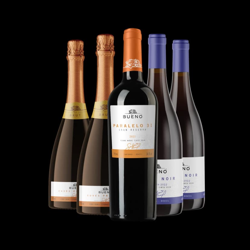 Kit 3x Vinhos Reservas Bueno Wines e 2x Espumante Cuvée Prestige Brut