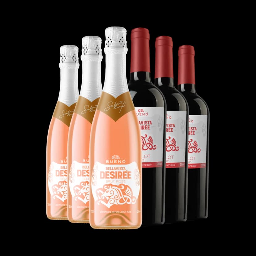 Kit 3x Espumante Desirée Brut Rosé e 3x Desirée Merlot