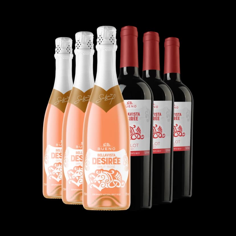 Kit 3x Espumante Desirée Brut Rosé e 3x Desirée Merlot