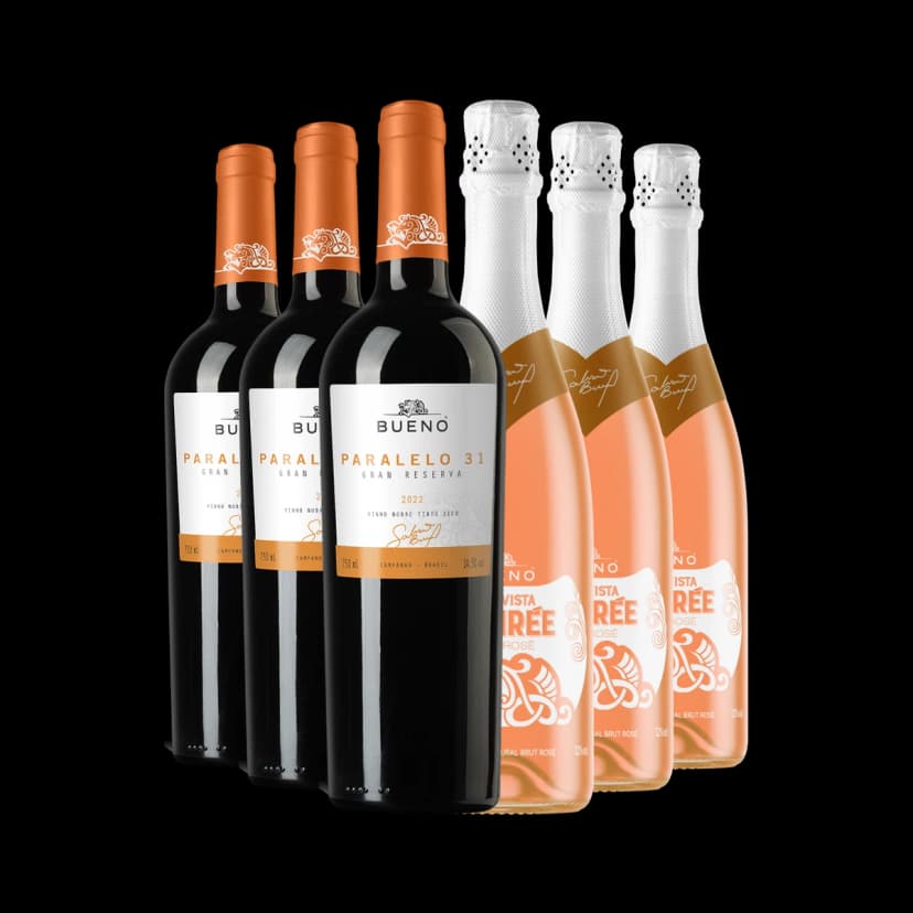 Kit 3x Paralelo 31 Gran Reserva e 3x Espumante Desirée Brut Rosé