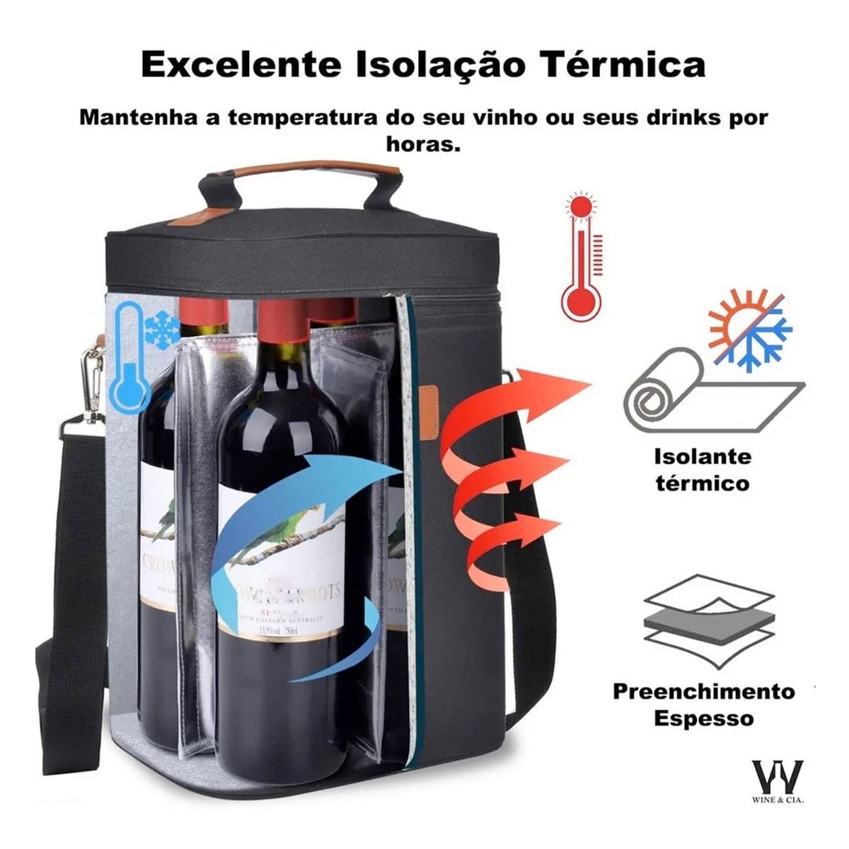 Wine Bag 4 Garrafas De Vinho Bolsa Mala Termica Transporte de Vinhos com Divisórias