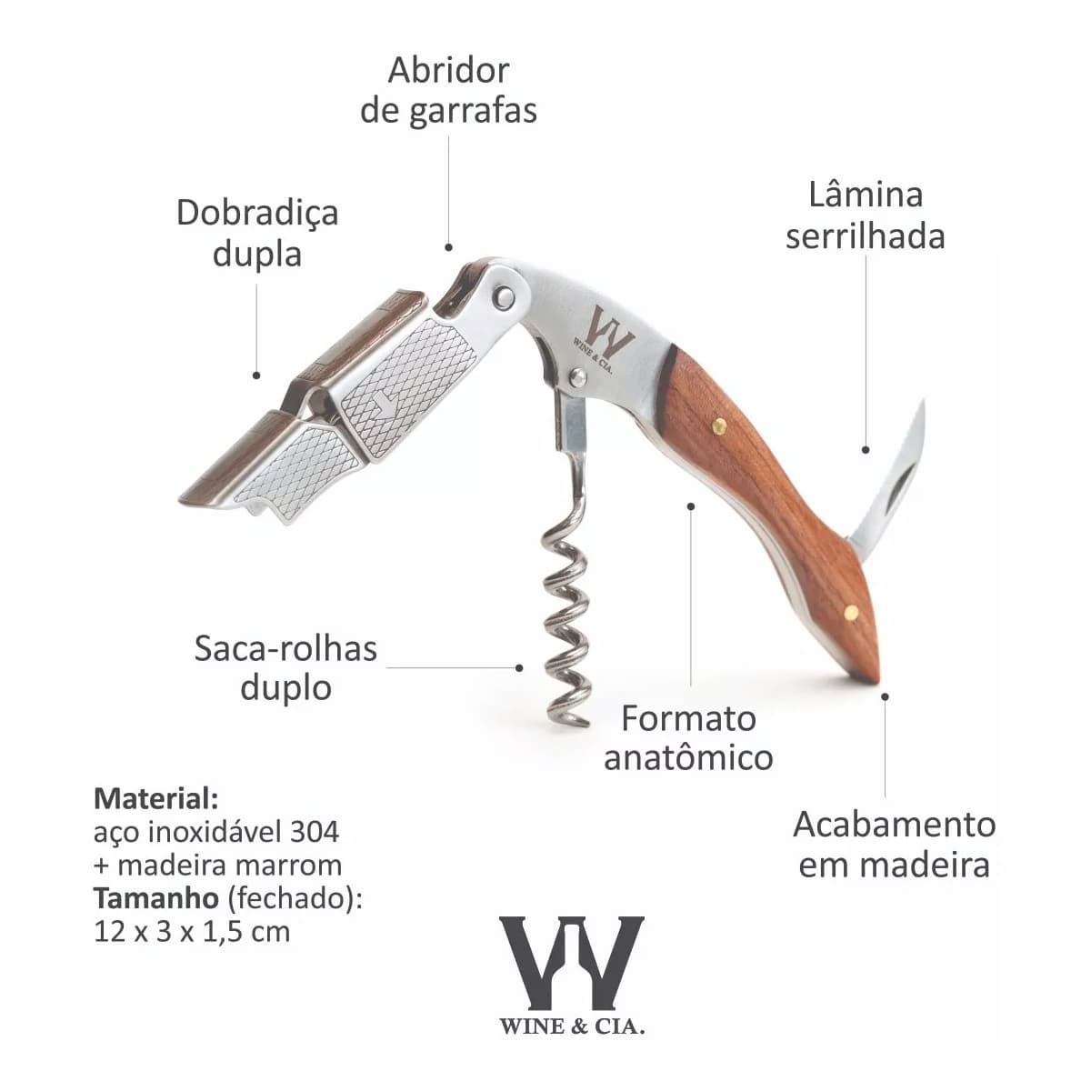 Abridor De Vinho Profissional Sommelier Garrafa Em Aco 304