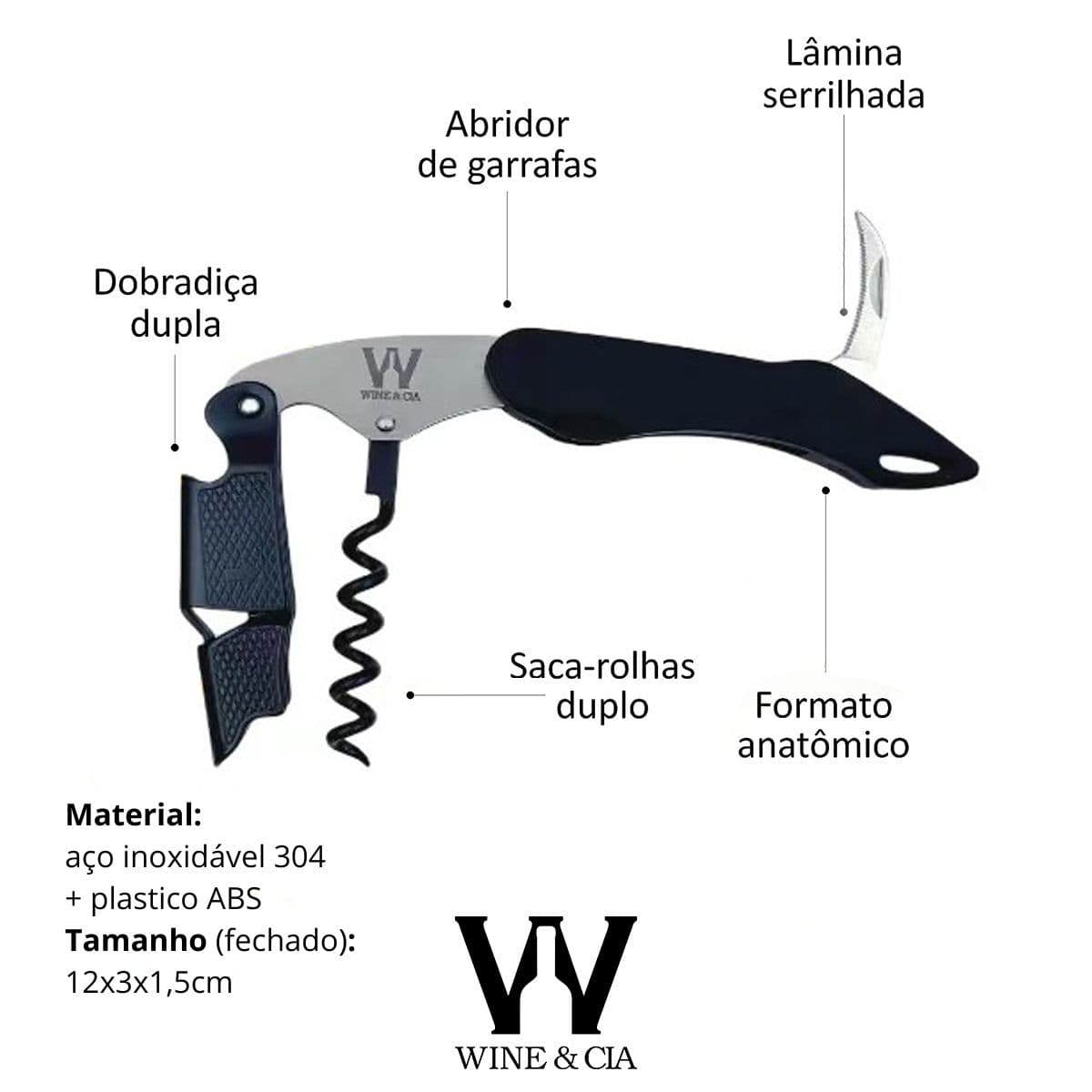 Abridor Saca Rolhas Para Vinho Premium Sommelier Wine & Cia