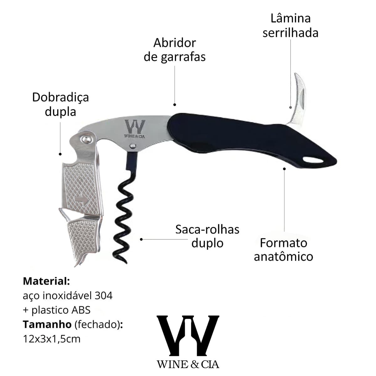 Abridor Saca Rolhas Premium Dois Tempos Vinho Wine & Cia.