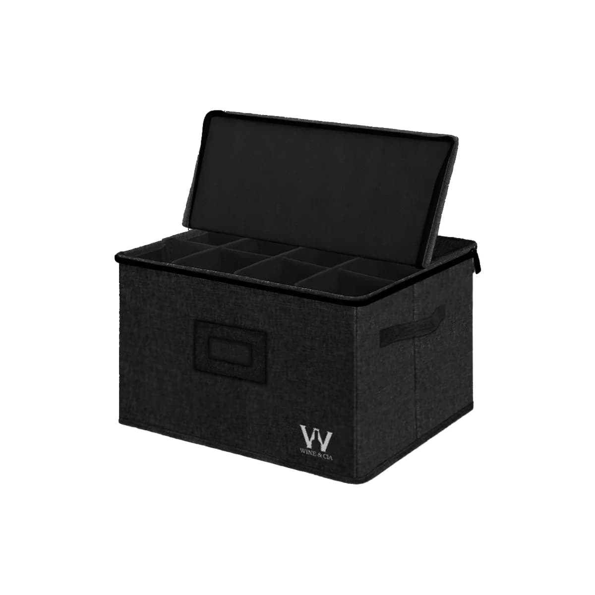 Bolsa de Armazenamento Para 12 Taças de Vinho, Mala de Transportar e Proteger Taças de Vinho Tinto ou Branco, Copos de Vidro ou Cristal, Parte Superior Rígida, Laterais e Divisorias com Espuma Preta