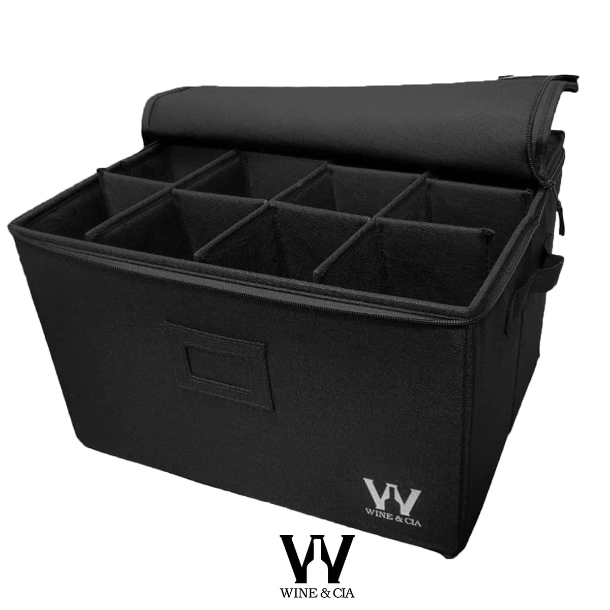 Bolsa de Armazenamento Para 12 Taças de Vinho, Mala de Transportar e Proteger Taças de Vinho Tinto ou Branco, Copos de Vidro ou Cristal, Parte Superior Rígida, Laterais e Divisorias com Espuma Preta