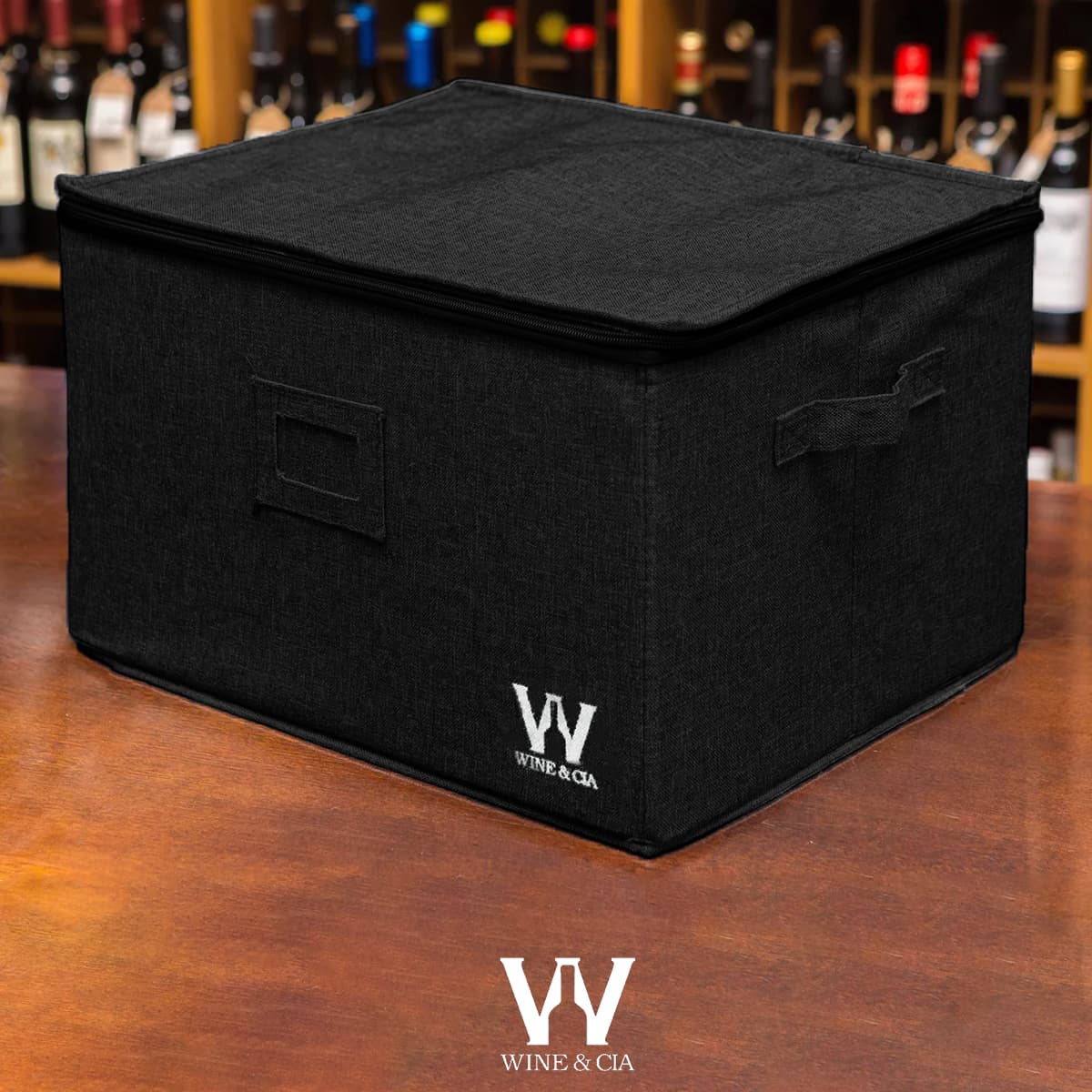 Bolsa de Armazenamento Para 12 Taças de Vinho, Mala de Transportar e Proteger Taças de Vinho Tinto ou Branco, Copos de Vidro ou Cristal, Parte Superior Rígida, Laterais e Divisorias com Espuma Preta