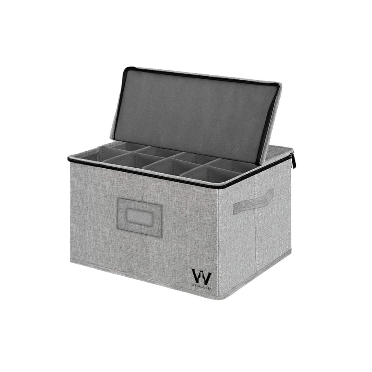Bolsa de Armazenamento Para 12 Taças de Vinho, Mala de Transportar e Proteger Taças de Vinho Tinto ou Branco, Copos de Vidro ou Cristal, Parte Superior Rígida, Laterais e Divisorias com Espuma Cinza