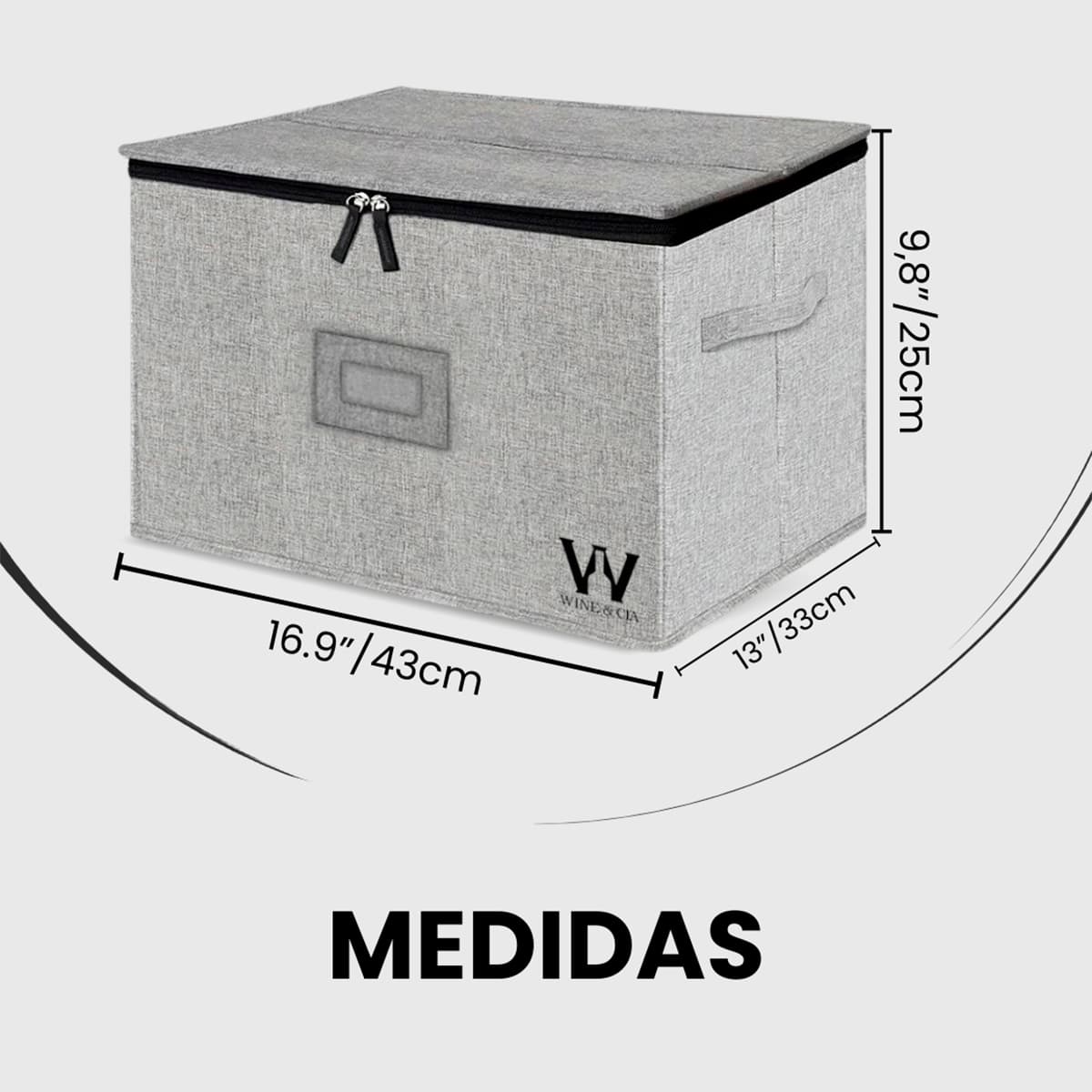 Bolsa de Armazenamento Para 12 Taças de Vinho, Mala de Transportar e Proteger Taças de Vinho Tinto ou Branco, Copos de Vidro ou Cristal, Parte Superior Rígida, Laterais e Divisorias com Espuma Cinza
